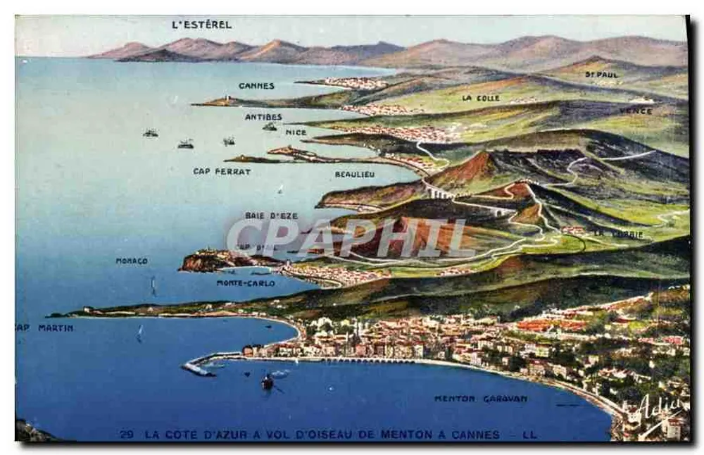 Die Côte d'Azur von Menton nach Cannes aus der Luft — Les Belles Éditions, Nizza, Nr. 29 - Vorderseite