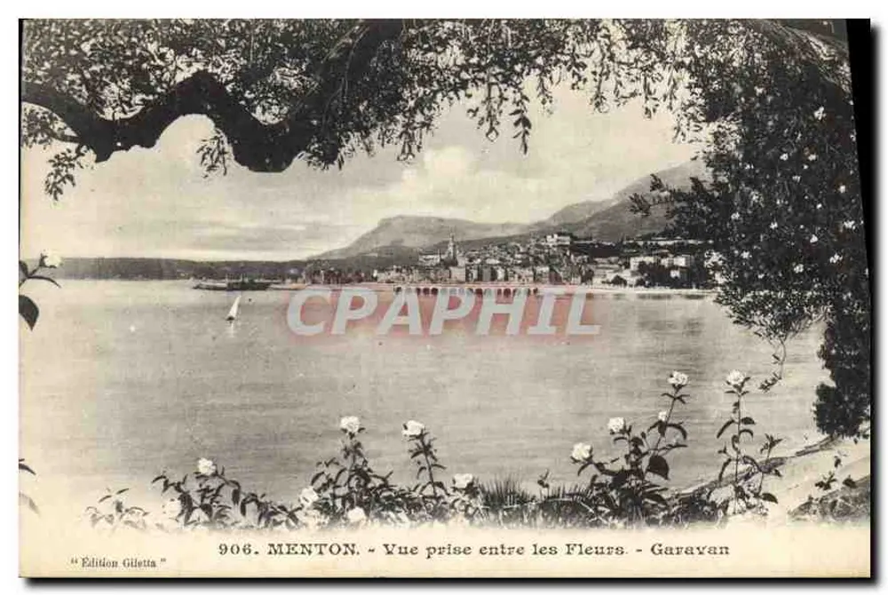 Menton — Vista tirada entre as Flores — Edição Gilletta, n° 906 - Frente