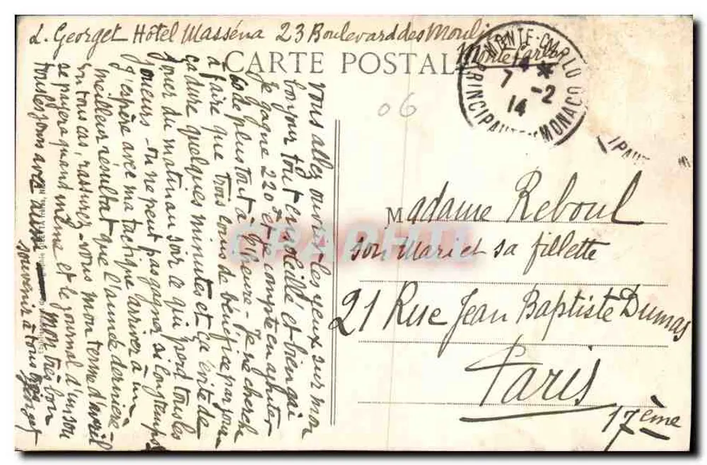 Monaco - De Stad - De Rocher — Uitgave Gillets, n° 726 - Achterkant