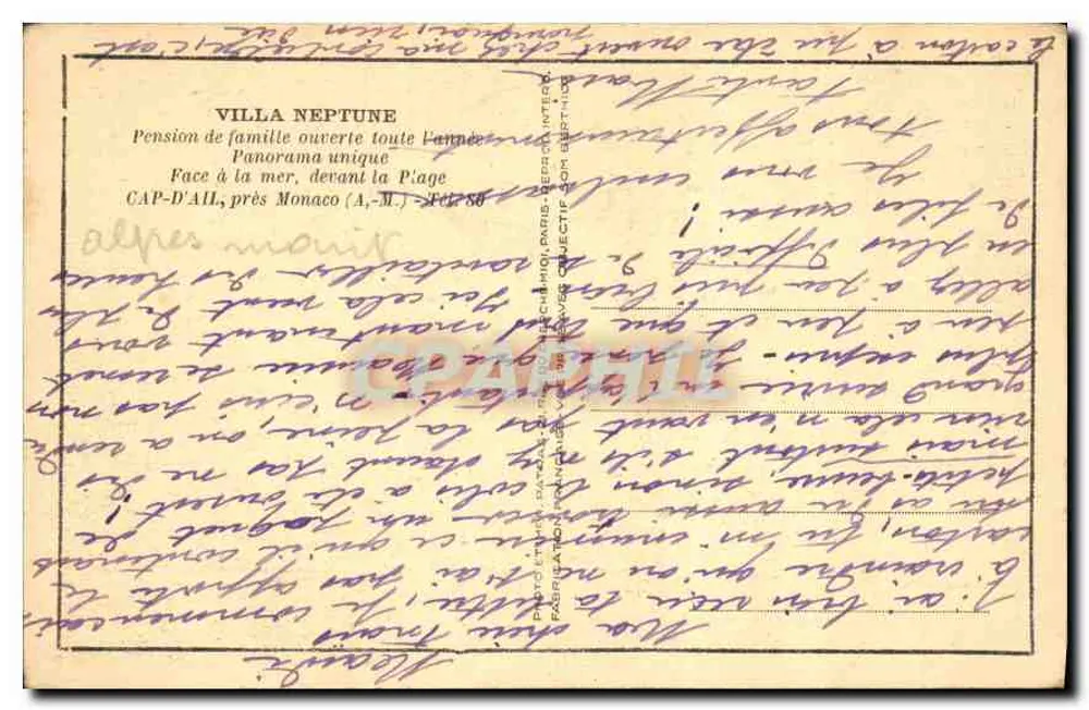 Villa Neptune — Cap-d'Ail, in der Nähe von Monaco — Verlag Patras, Seriennummer nicht sichtbar - Rückseite