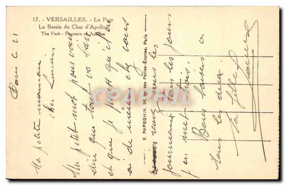 Versailles — Der Apollo-Wagen-See — Verlag AP - Rückseite