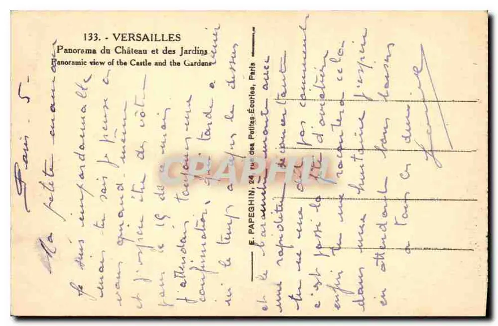 Versailles — Panorama des Schlosses und der Gärten — Verlag Papeghin, n°133 - Rückseite