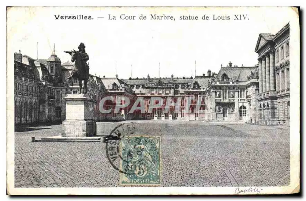 Versailles — La Cour de Marbre, statue de Louis XIV. — Éditeur : B. G. B. (imprimé en bas à droite du recto) - Vorderseite