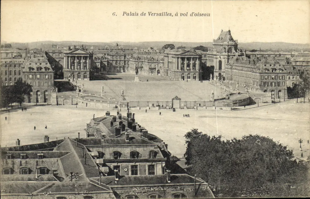 Palácio de Versalhes, vista aérea — vista panorâmica — editor não identificado, n° de série 6 - Frente