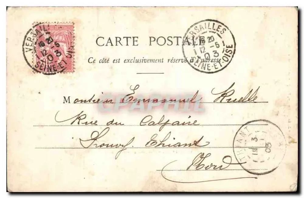 Versailles — Visão geral do Castelo — Fototipia A. Borreze e filhos, Nancy, n° 103 - Verso