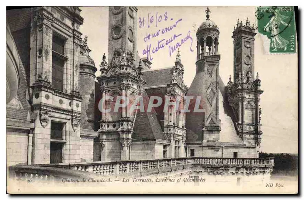 Schloss Chambord — Terrassen, Dachluken und Schornsteine — ND Phot - Vorderseite