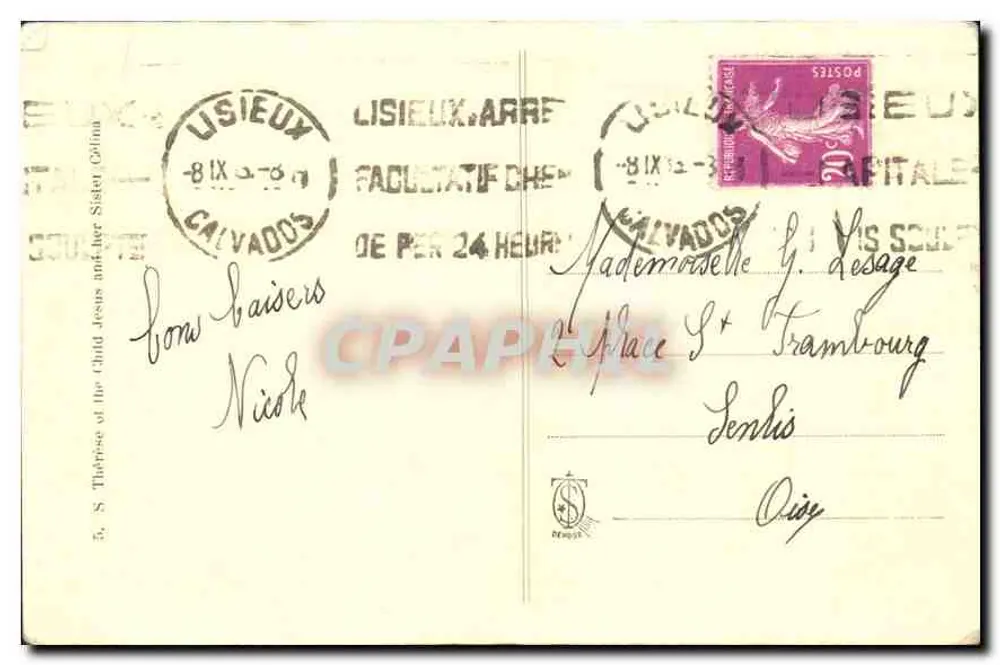 Saint Thérèse des Enfants Jésus im Alter von 15 Jahren und ihre Schwester Céline — unbekannter Verlag - Rückseite