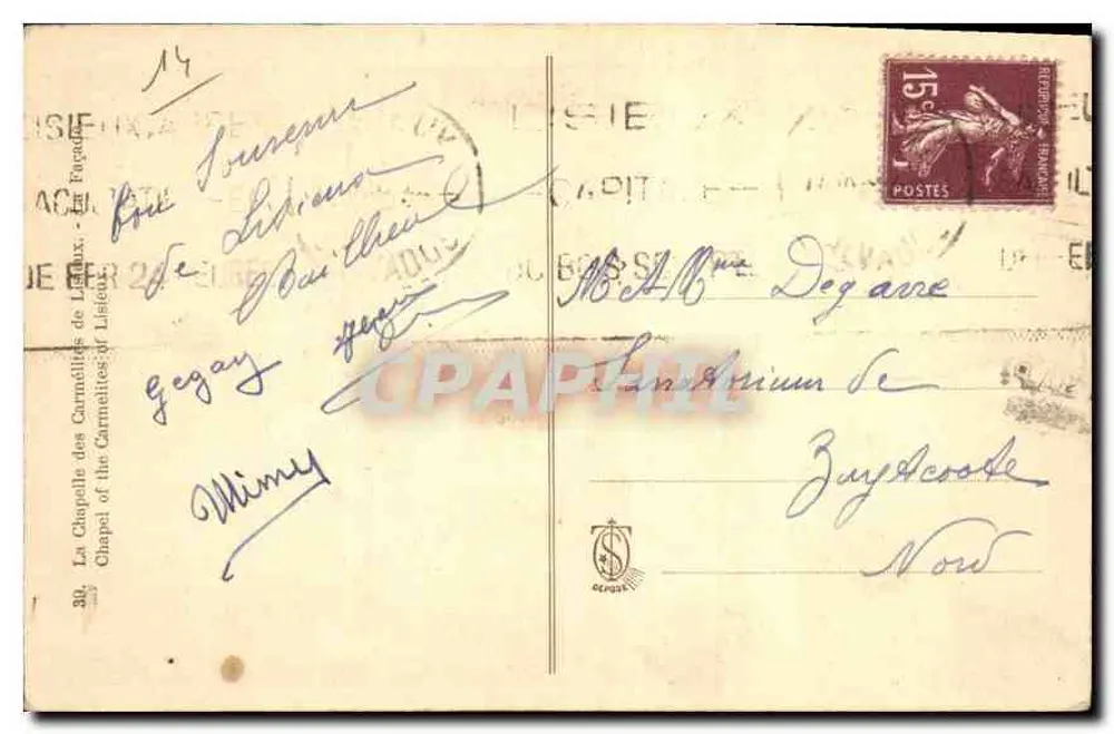 Die Kapelle der Carmeliterinnen von Lisieux — Verlag Oceane, Nr. 89 - Rückseite