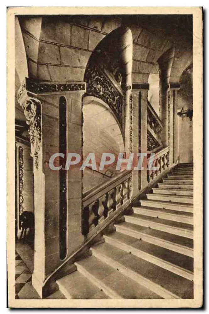 Interno di un castello — scalinata monumentale — editore Bergeau de la Renaissance - Recto