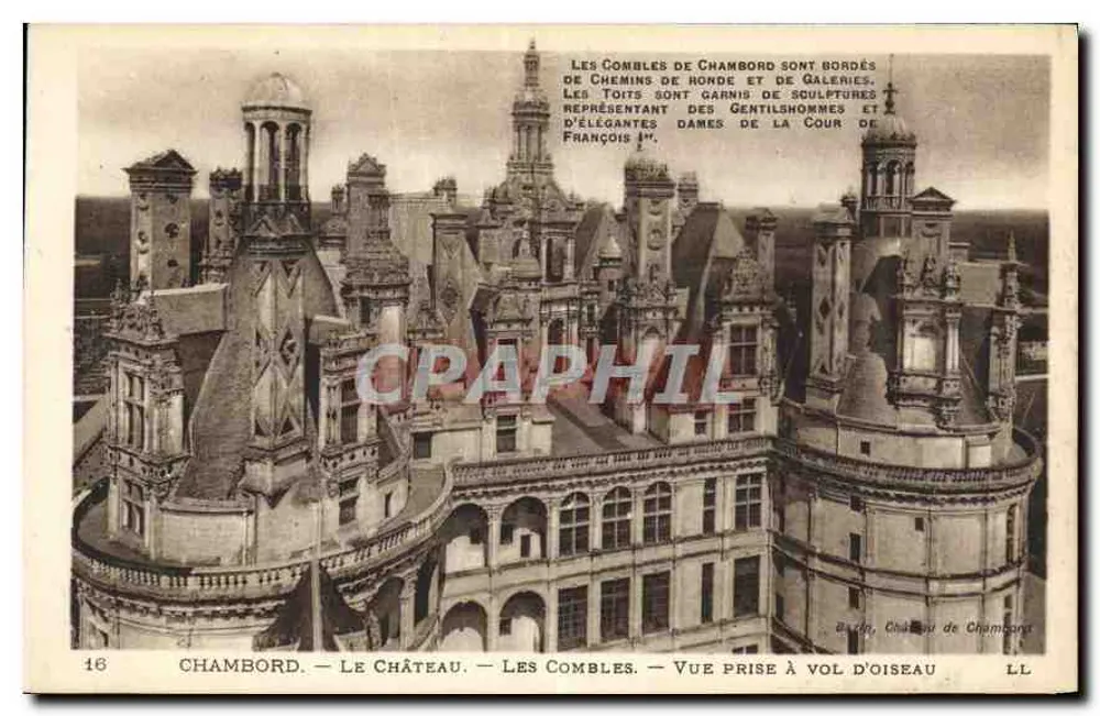 Chambord — Das Schloss — Die Dächer — Luftbild - Vorderseite