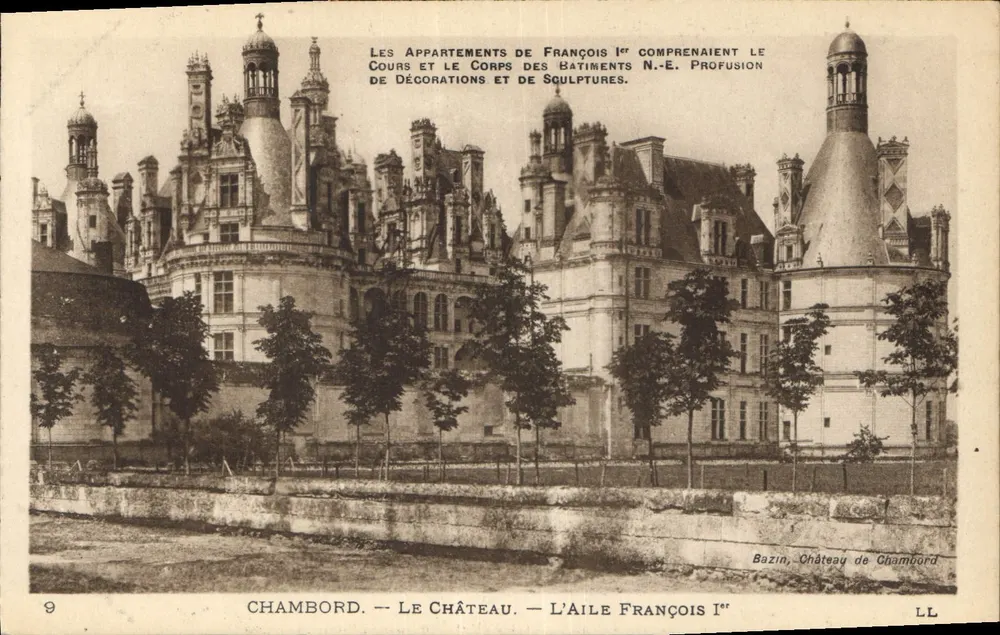 Chambord — Das Schloss — Der Flügel François Ier — Bazin, Schloss Chambord - Vorderseite