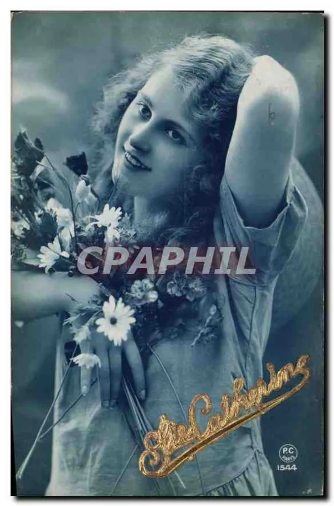Jovem mulher sorridente — com buquê de flores — editor PC Paris, n° 1544 - Frente