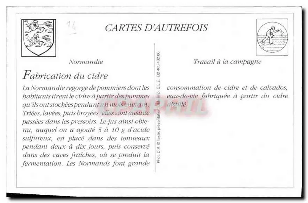 Normandia — Produkcja cydru — Cartes d'Autrefois - Rewers