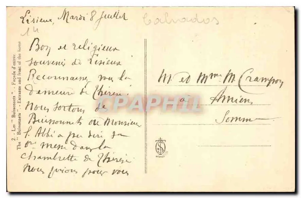 Os "Buissonnets" — Fachada de entrada - Verso