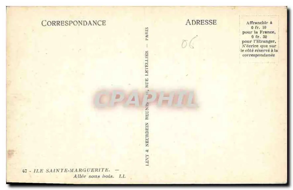 Schattige Allee — Île Sainte-Marguerite — Levy & Neurdein Reunis - Rückseite