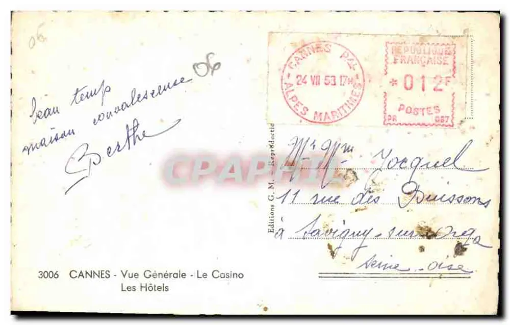 Cannes - Allgemeiner Blick - Das Casino — Editions C.M. Nr. 3006 - Rückseite