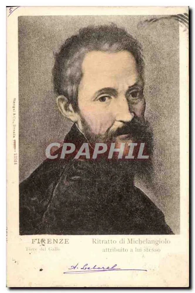 Florenz — Portrait von Michelangelo zugeschrieben ihm selbst — A. Letorel, n°5 - Vorderseite