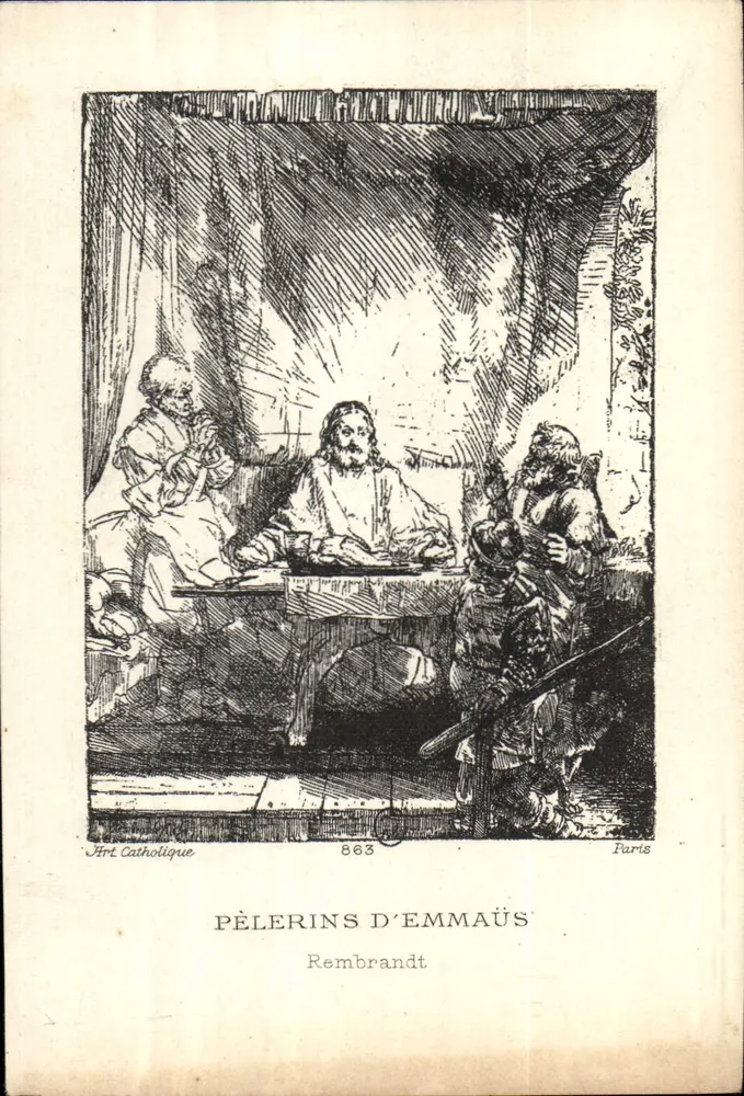Peregrinos de Emaús — Rembrandt — Art Catholique, n° 863 - Frente