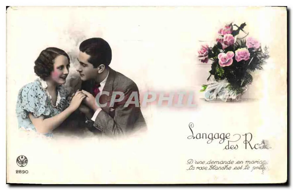 El lenguaje de las flores — La rosa blanca es el presagio — La Noyer, n° 2890 - Anverso