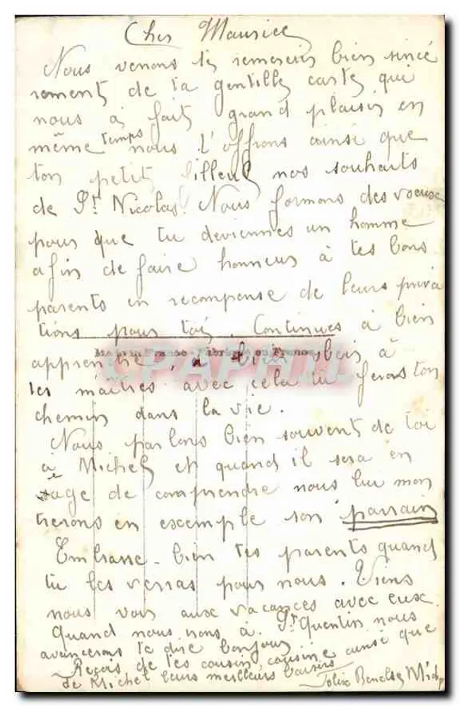 Criança em traje de jardineiro — cartão postal azul — editor P. Lévy, n° 109 - Verso