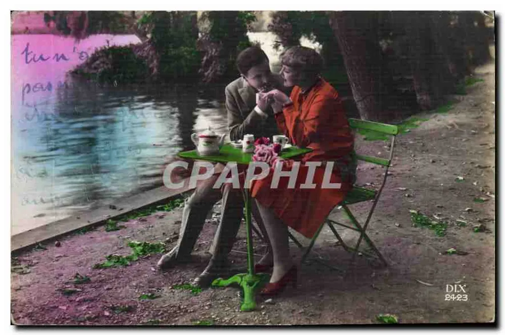 Casal à mesa perto de um lago — DIX 2423 — Editor DIX - Frente
