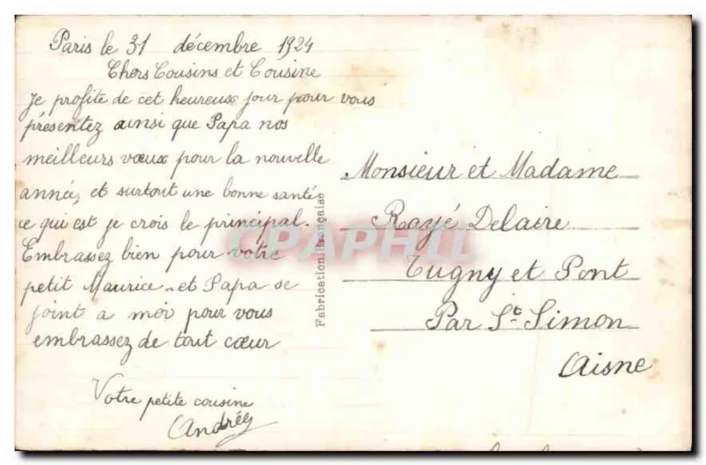 Meisje in vachtjasje — Gelukkig Nieuwjaar — SAPi PARIS 1385 - Achterkant