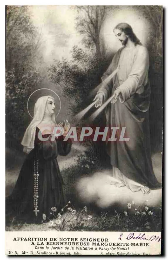 Erscheinung unseres Herrn der Seligen Marguerite-Marie — Im Garten der Visitation in Paray-le-Monial — M.° D. Saudinos-Ritouret, Verlag - Vorderseite