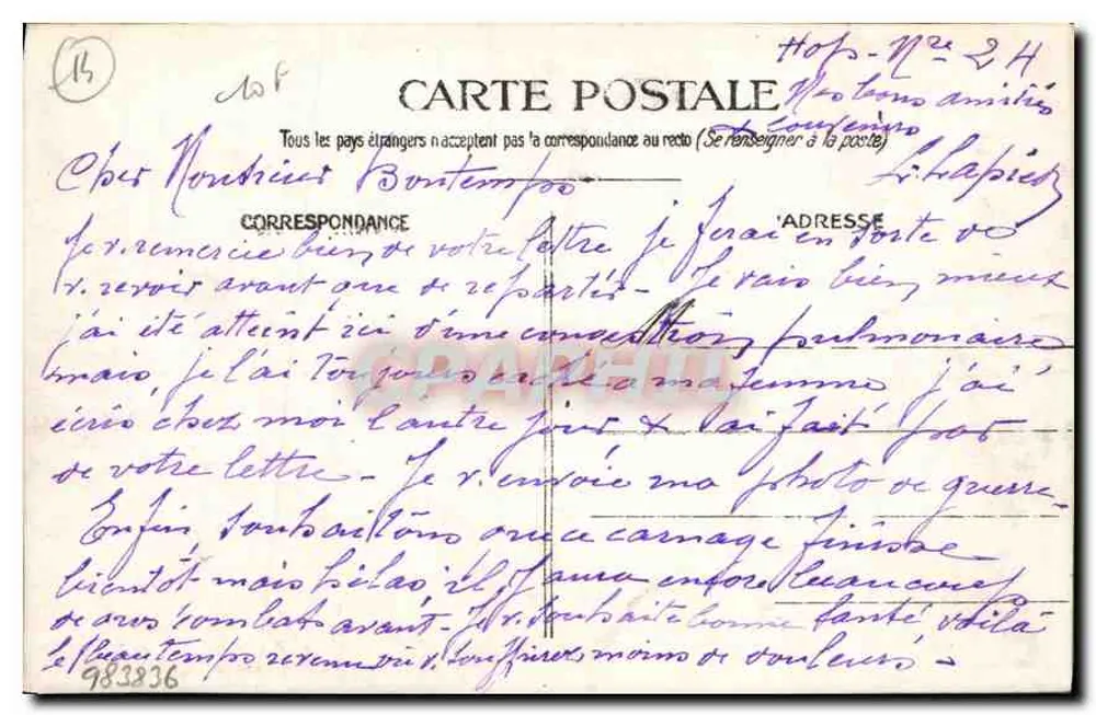 Soldat im Uniform — Feldzug 1914-16 — L. Lapied, Houlgate, 28. April 1916 - Rückseite