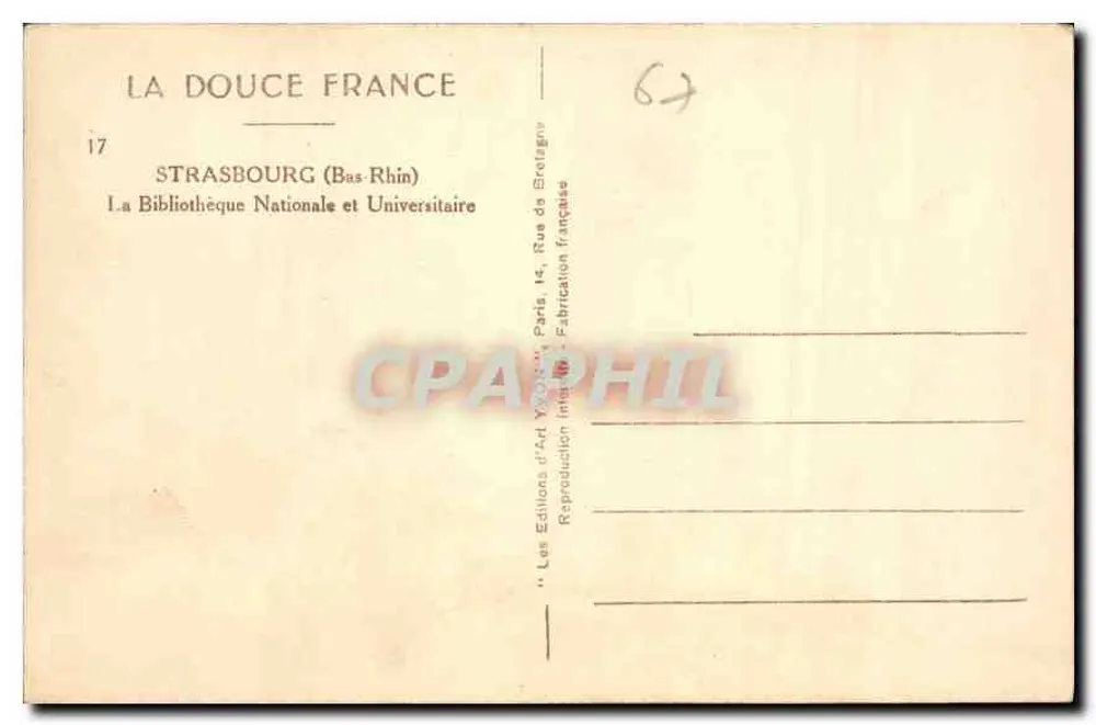 Straßburg — Die Nationale und Universitäre Bibliothek — Les Éditions d'Art Yvon, Paris - Rückseite