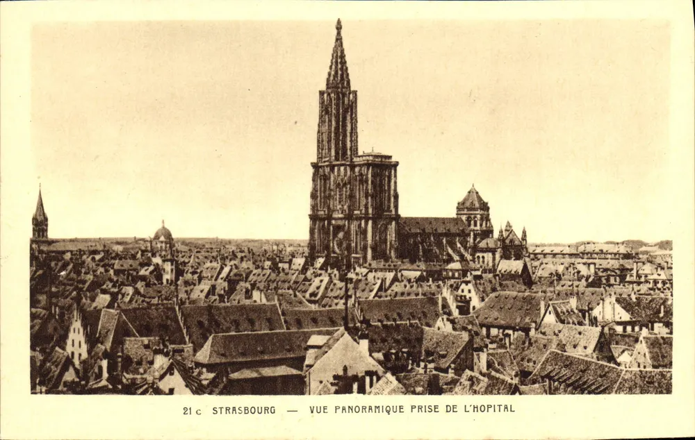 Straßburg — Panoramablick vom Krankenhaus — Karten « La Cigogne » - Vorderseite