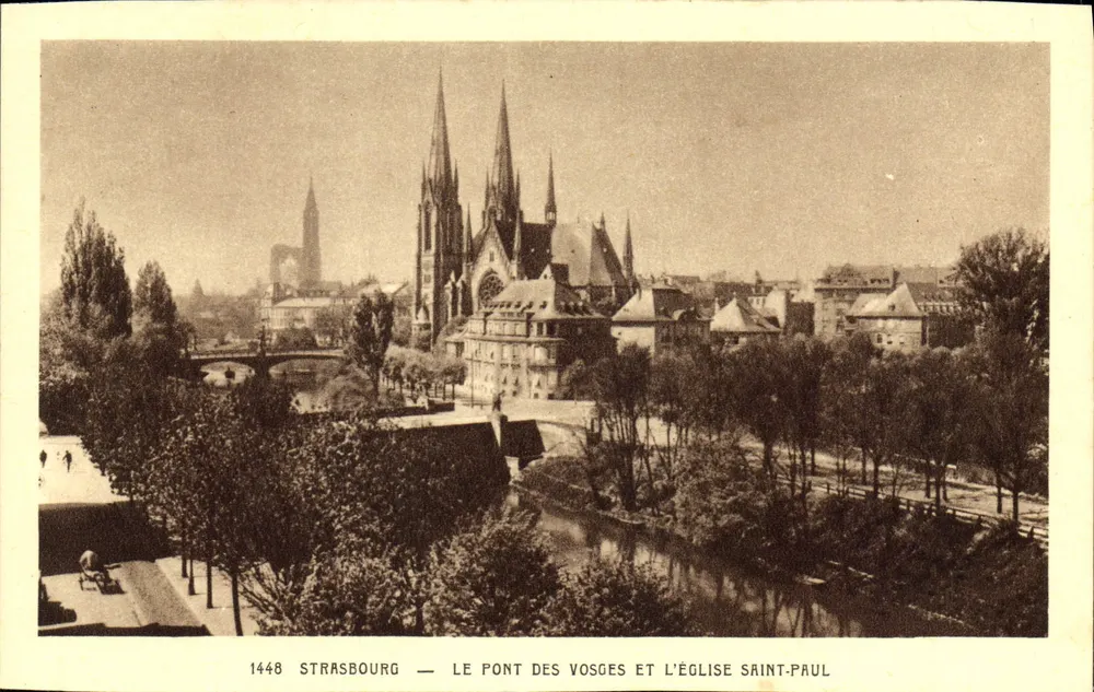 Straßburg — Der Brücke der Vosgien und die Kirche Saint-Paul — Ansichtskarten « La Cigogne » - Vorderseite