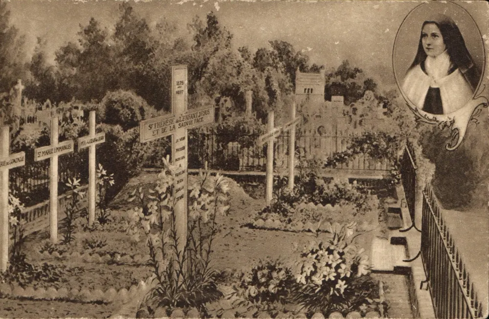 Friedhof von Lisieux — Eintritt der Carmeliter — Heilige Thérèse von Avila und Heilige Marie Émmanuelle — Verlag Orphans' Press, Rochdale, Eng. - Vorderseite
