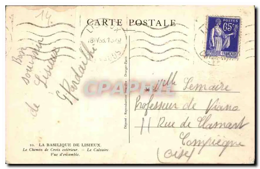 Die Basilika von Lisieux — Der äußere Weg des Kreuzes — Übersicht — Daugé-Bars Reproduktionseinlage n°10 - Rückseite
