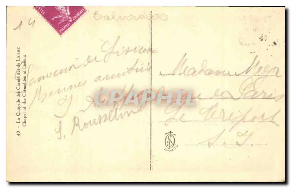 Innenraum der Kapelle der Carmeliterinnen von Lisieux — Verlag Calvados, Nr. 40 - Rückseite