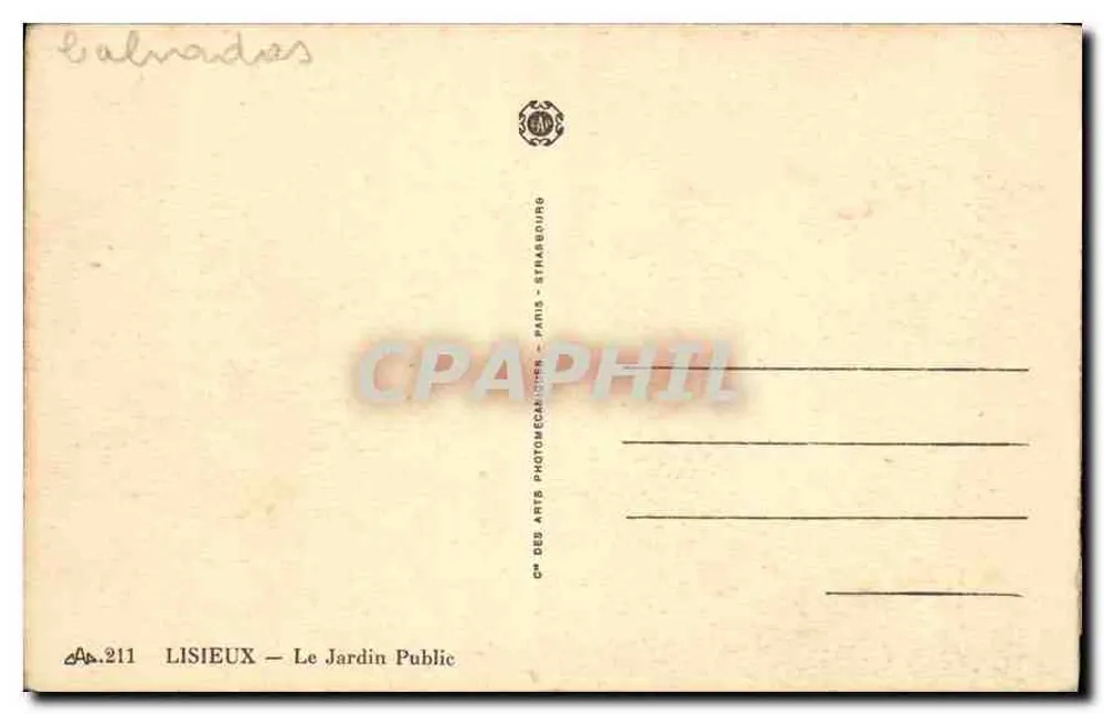 Lisieux — O Jardim Público — Cº des Arts Photomécaniques - Verso