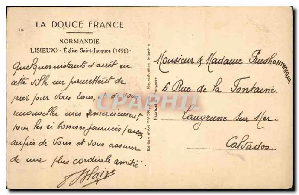 Lisieux — Igreja de São Jacinto (1496) — Edição de Arte YVON - Verso