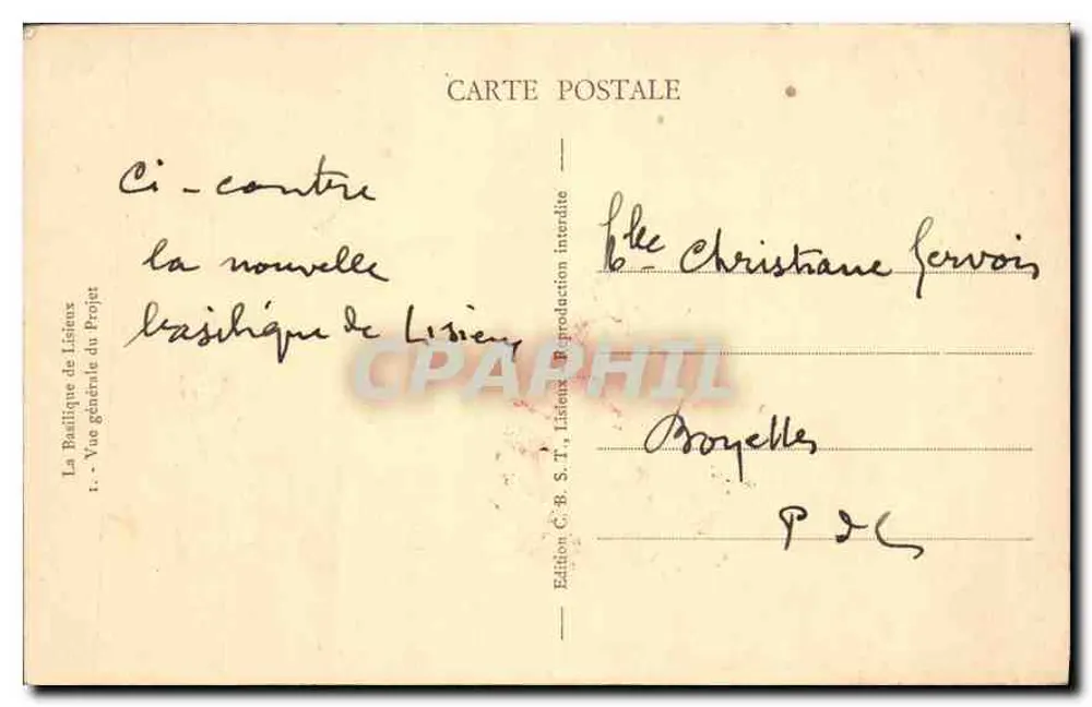 A Basílica de Lisières — Vista geral do projeto — Edição C.B.S.T., Lisières - Verso