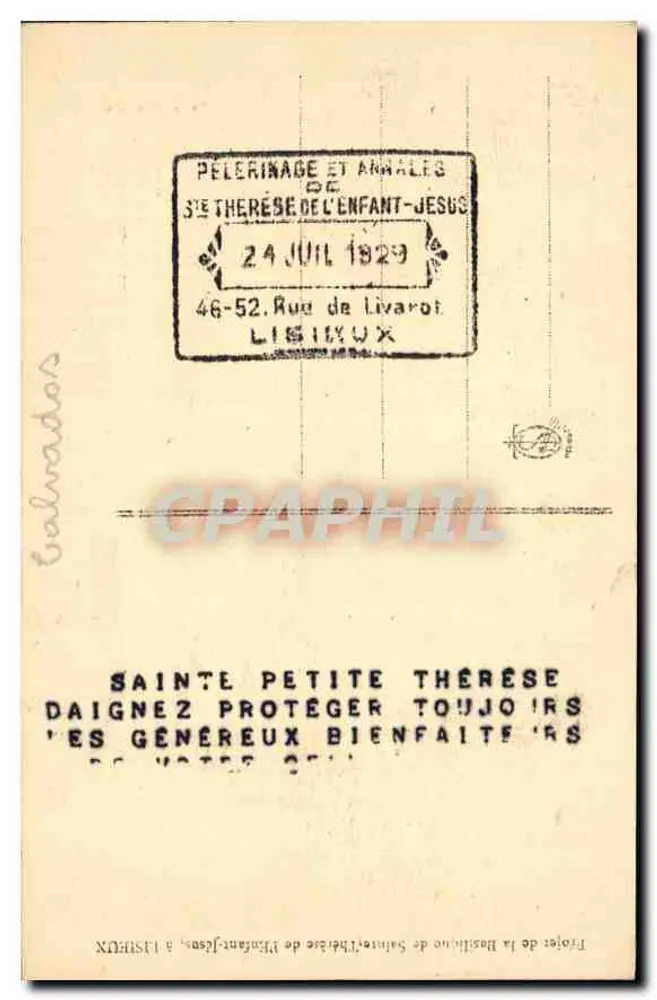 Basilika von Sainte-Thérèse von Avila — Pilgerung des Kindes Jesu — 1929 - Rückseite