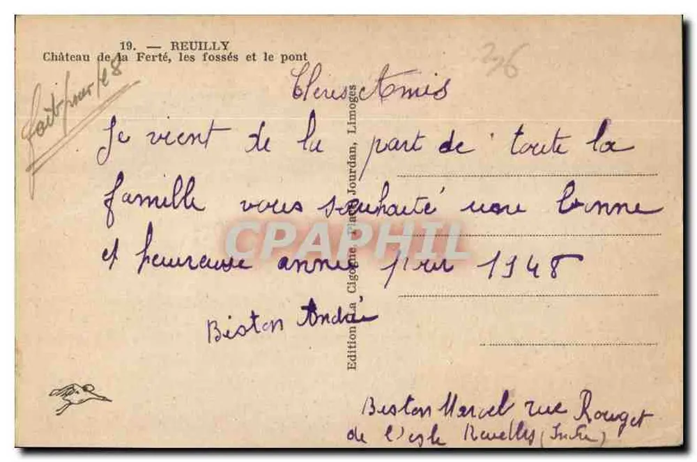 Schloss La Ferté — Reuilly — Verlag Biston André, rue Rouget - Rückseite