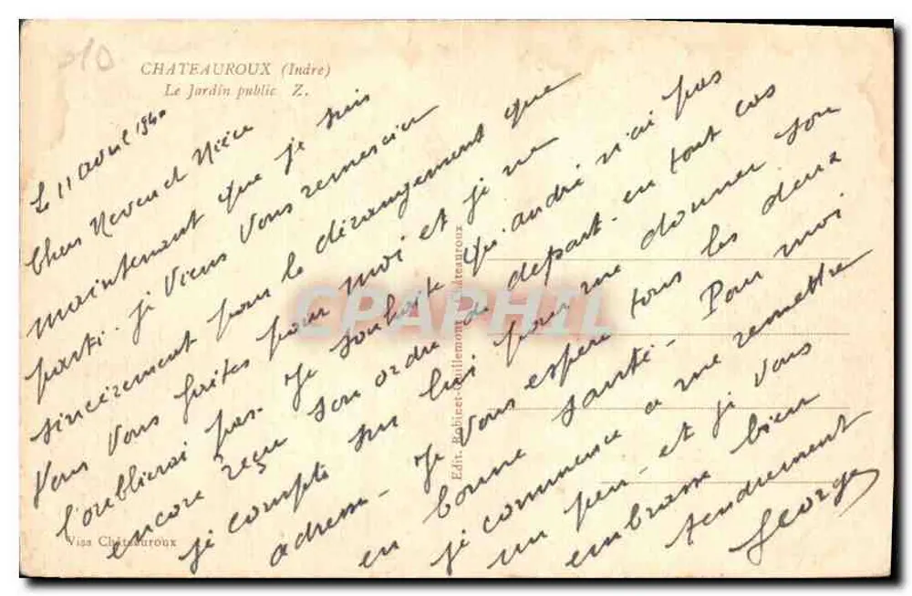 Châteauroux (Indre) — O jardim público — Ed. Viga Châteauroux, n° 210 - Verso