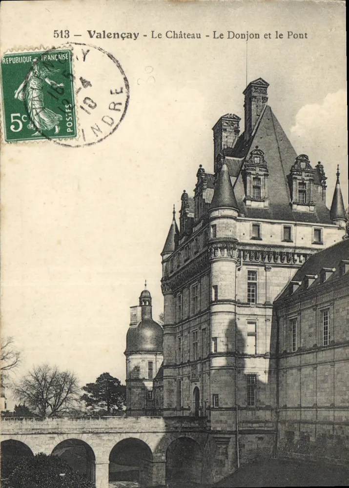Valençay - El Castillo - El Donjon y el Puente — editor anónimo, n° de serie 513 - Anverso