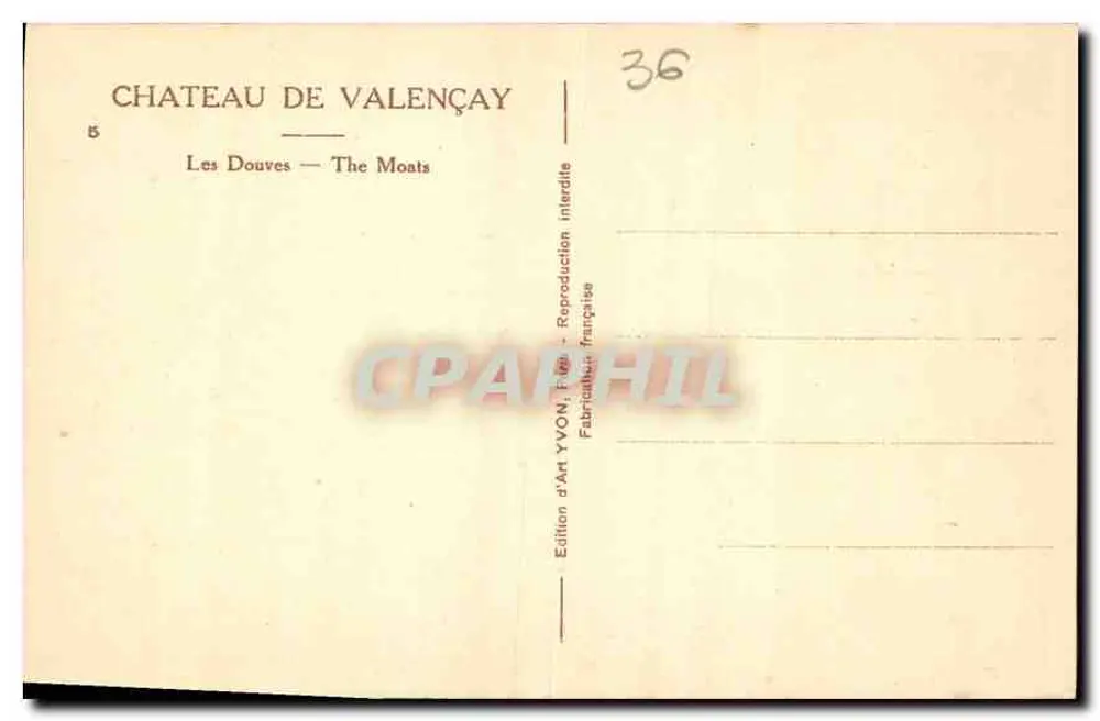 Castelo de Valençay — As Ditchas — Edição de Arte YVON, França - Verso