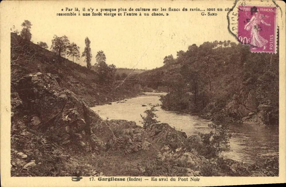 Gargilesse (Indre) — A jusante do Ponte Noir — G. Sand - Frente