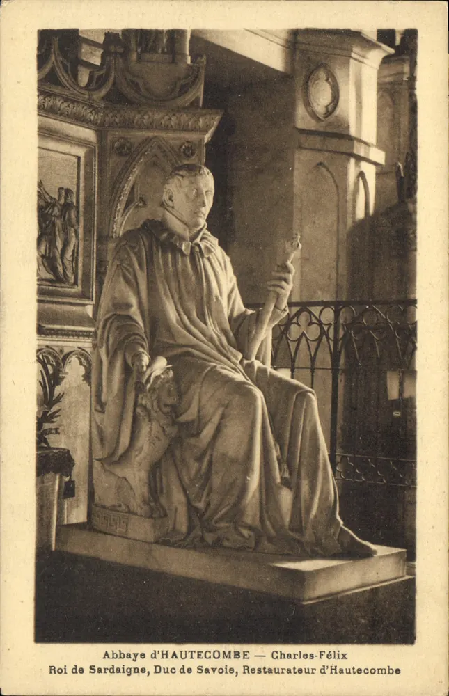 Abadia de Hautecombe — Estátua de Charles-Félix, Rei da Sardenha, Duque da Saboia, Restaurador de Hautecombe - Frente