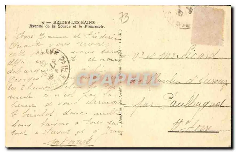 Brides-les-Bains — Avenue de la Source et le Promenoir — E. Danhain, phot.éd. - Rückseite