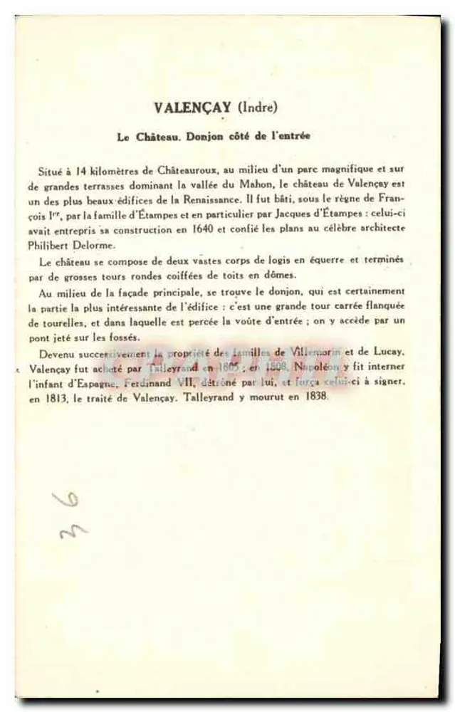 Valençay (Indre) — Das Schloss (Donjon auf der Seite des Eingangs) — Sammlung Solution Pautaubege, 3. Serie - Rückseite