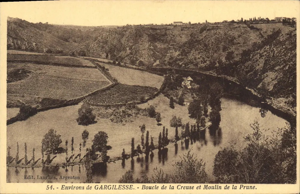 Umgebung von GARGILELSE — Schleife der Creuse und Mühle der Prune — Verlag Langlois, Argenton, Nr. 54 - Vorderseite