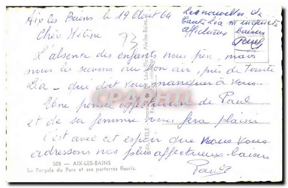 Die Pergola im Park und ihre blühenden Parterres — Aix-les-Bains — Verlag TELE - Rückseite
