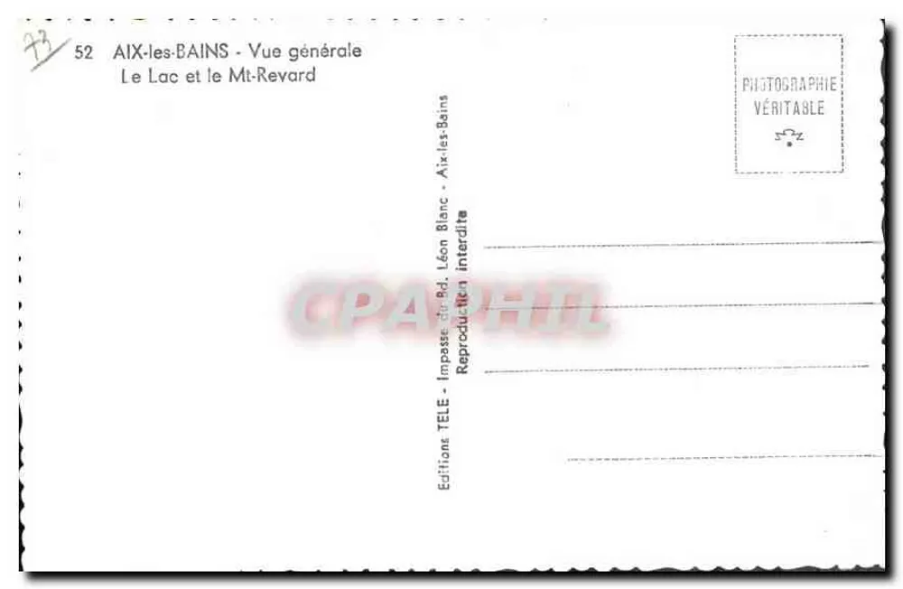 Aix-les-Bains — Allgemeiner Blick — Der See und der Mt. Revard — Verlag TELE - Rückseite