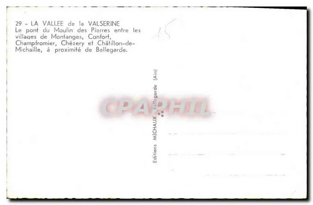 Brücke des Moulin des Pierres — Tal der Valserine — Editions Michaux (Ain) - Rückseite